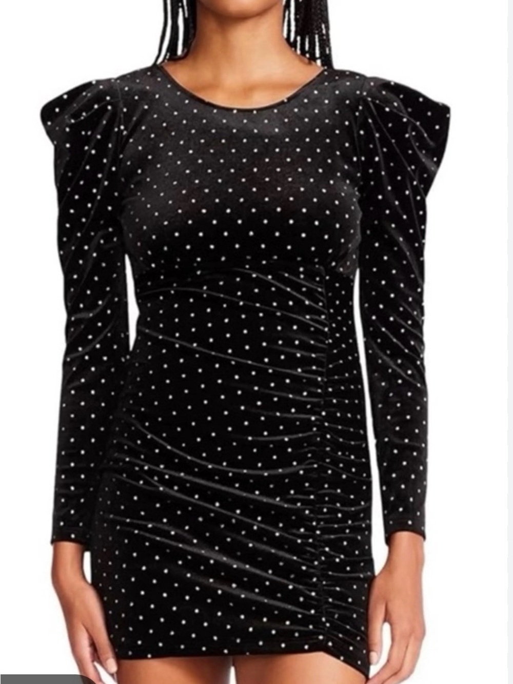 Betsey Johnson Black Velvet Polka Dot Ruched Dress